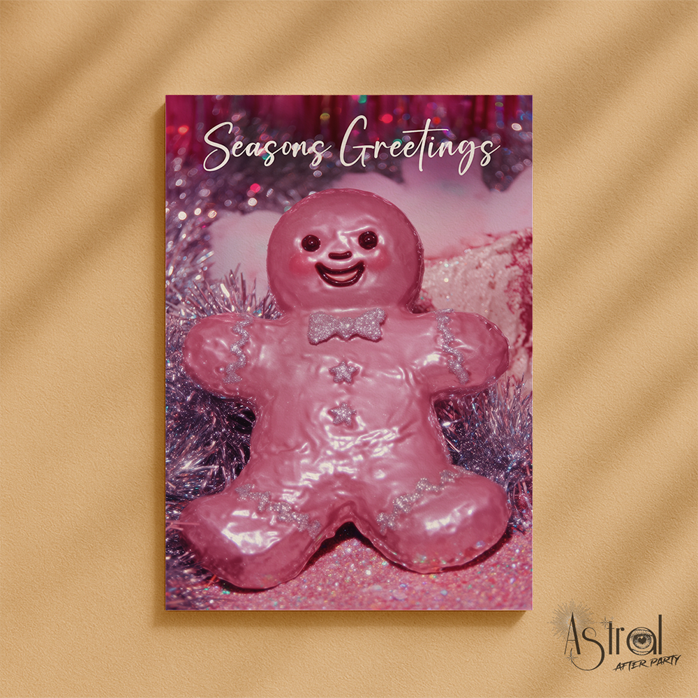 Retro Pink Gingerbread Man Christmas Card 6