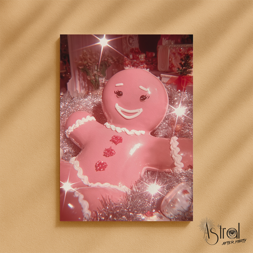 Retro Pink Gingerbread Man Christmas Card 7