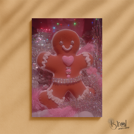 Retro Pink Gingerbread Man Christmas Card 2