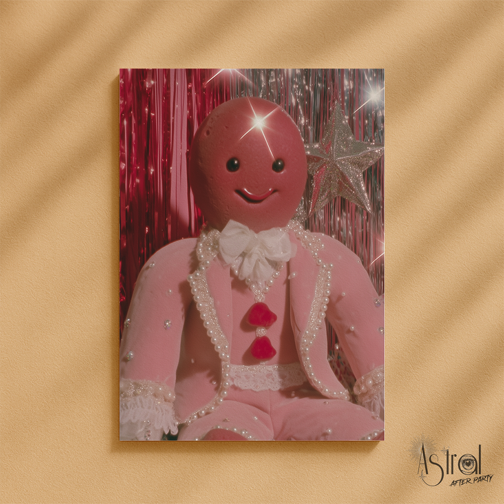Retro Pink Gingerbread Man Christmas Card 4