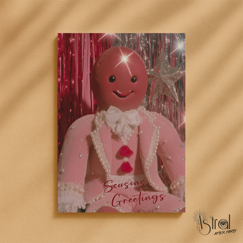 Retro Pink Gingerbread Man Christmas Card 4