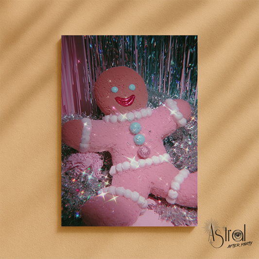 Retro Pink Gingerbread Man Christmas Card 5