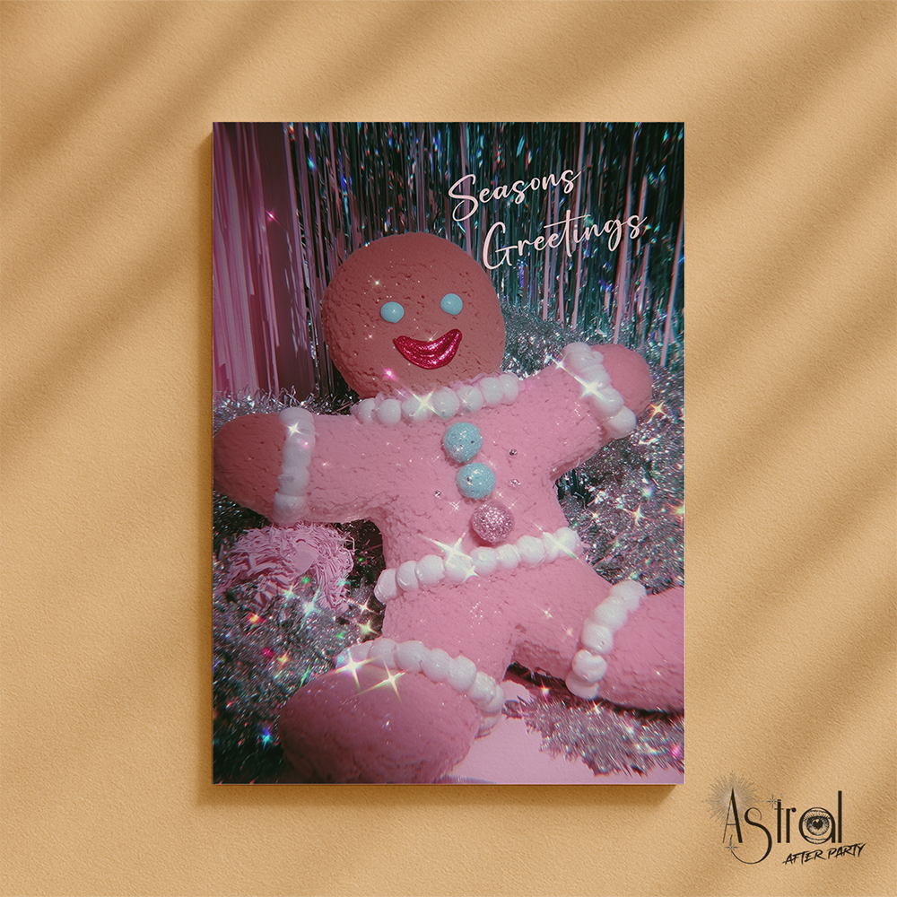 Retro Pink Gingerbread Man Christmas Card 5