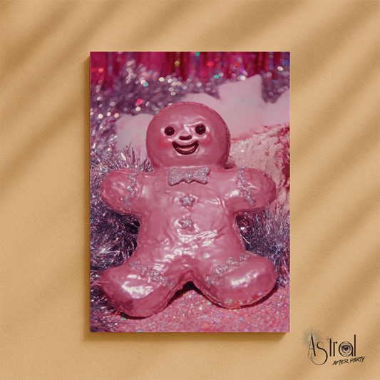 Retro Pink Gingerbread Man Christmas Card 6