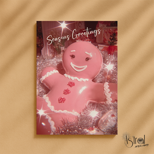 Retro Pink Gingerbread Man Christmas Card 7