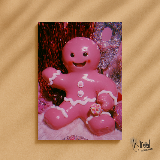 Retro Pink Gingerbread Man Christmas Card 8