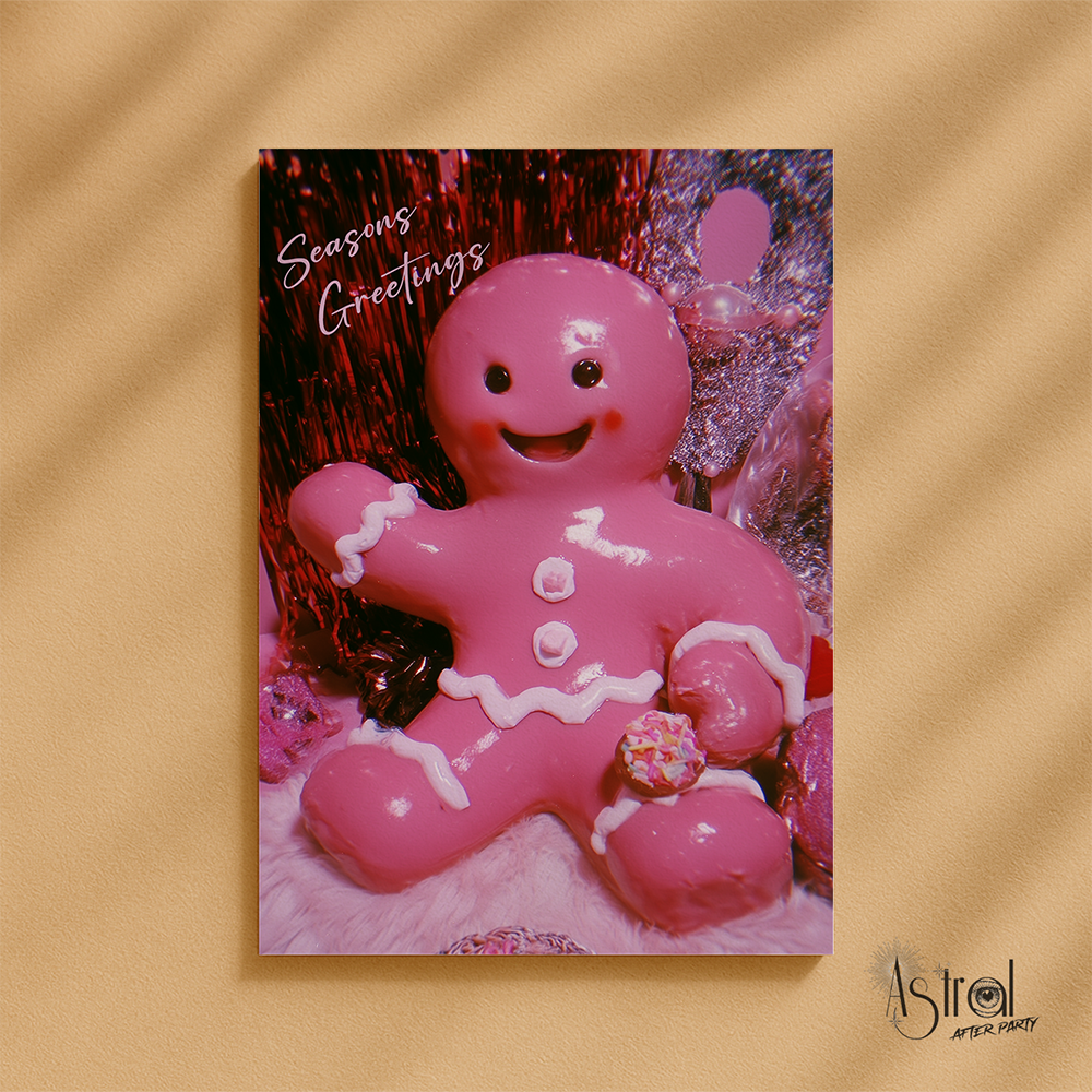 Retro Pink Gingerbread Man Christmas Card 8